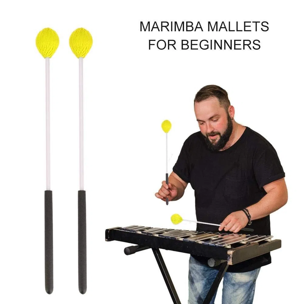 Bacchette per marimba, bacchette a testa in lana Bacchette per percussioni Bacchette per campane Bacchette per xilofono in gomma per xilofono, carillon, blocco di legno, glockenspiel e campane(GIALLO)