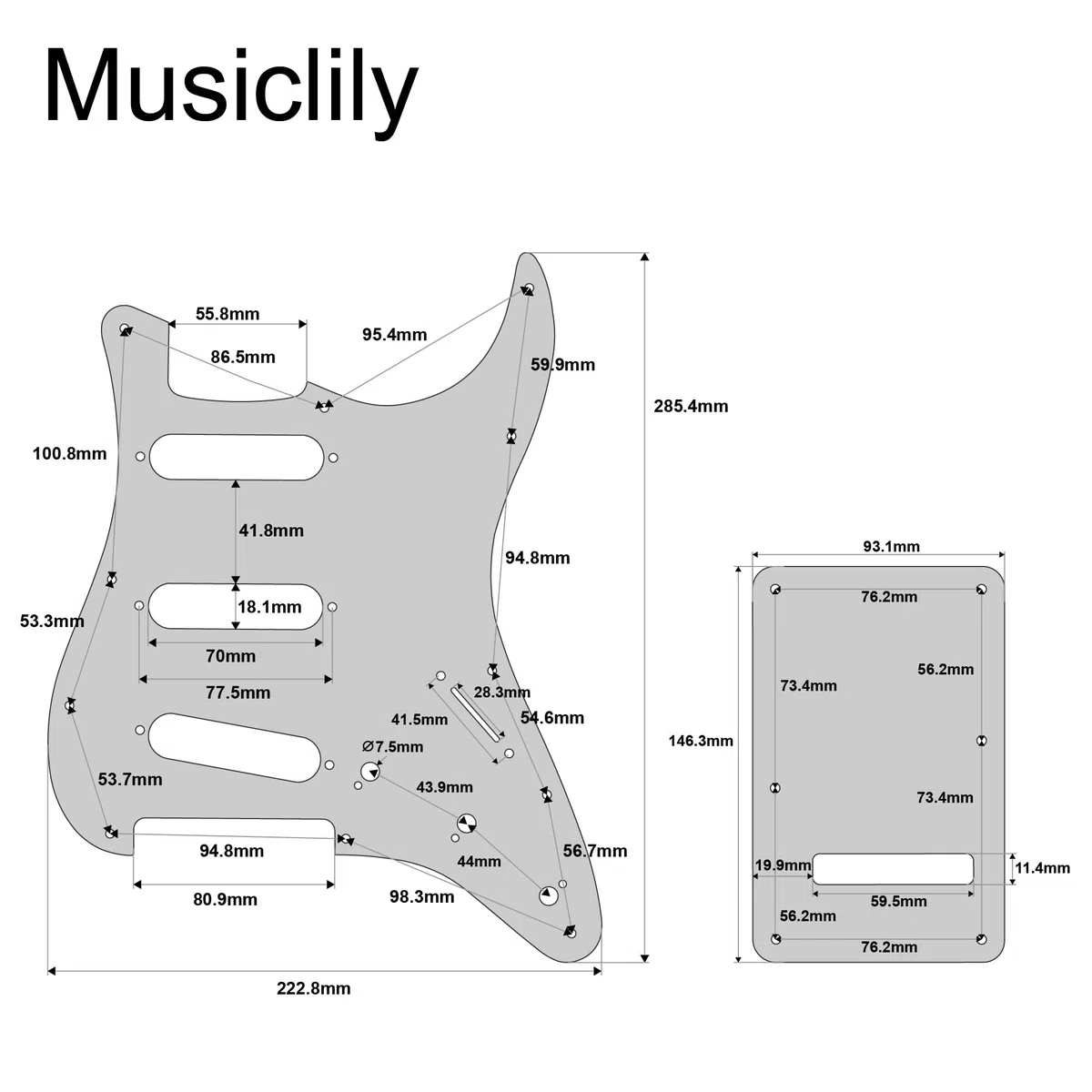 Musiclily Pro 11 Fori ST Battipenna e Piastra Posteriore Set per Chitarra Elettrica Squier Sonic Strat SSS, 3 strati Bianco