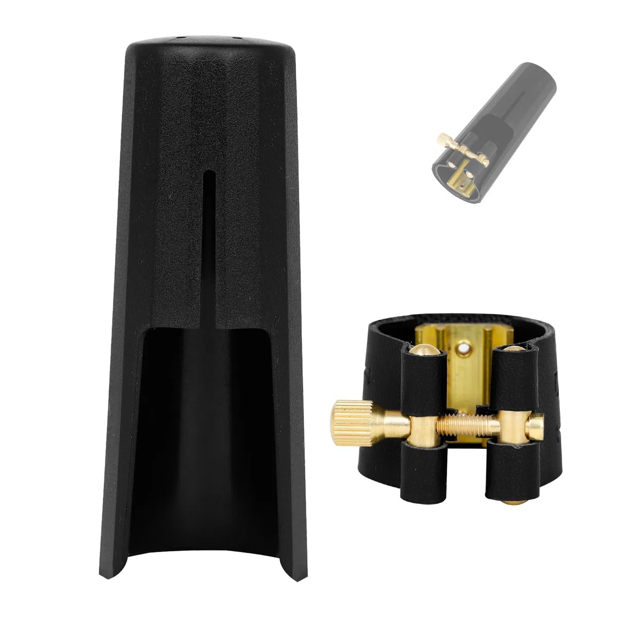 Legatura in pelle PU per sassofono soprano con clip di fissaggio e cappuccio in plastica per sassofono (soprano)