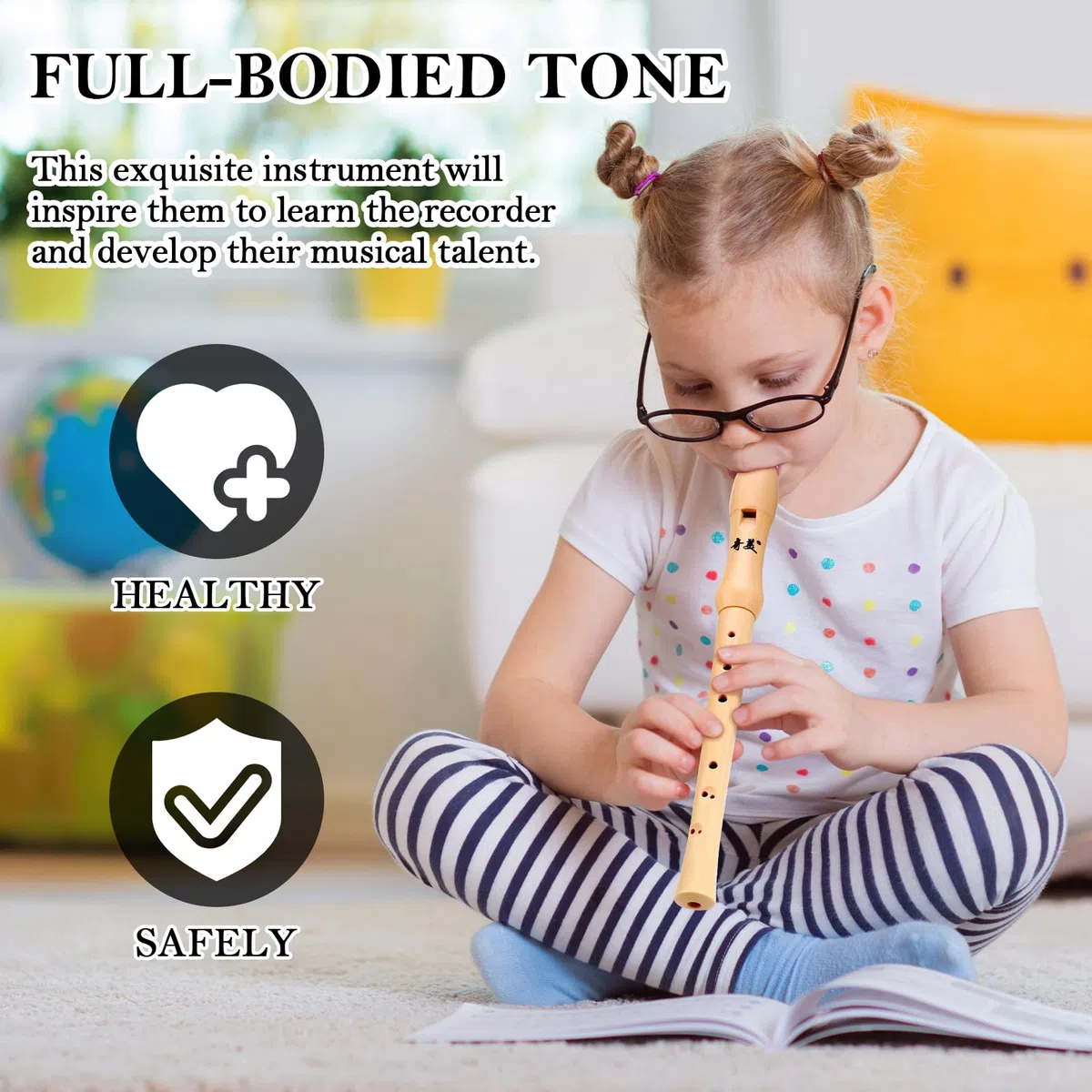 Flauto Dolce Legno, Flauto Soprano in Do, Scuola Elementare e Media in Digitazione Barocca, Bambini, Flauti a 8 Fori Design Staccabile, con Scovolino e Scatola Regalo