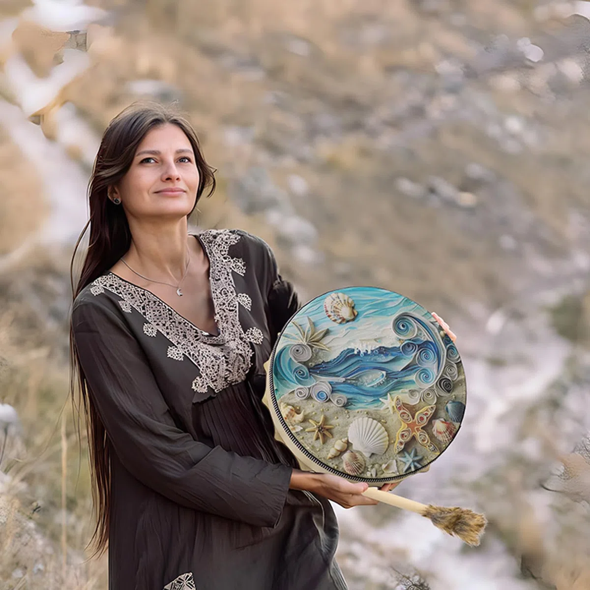 Drum di sciamano - tamburo, culturale | Strumento musicale a percussione sul mare per adulti, tamburo rituale con per la cerimonia di meditazione praticare sea