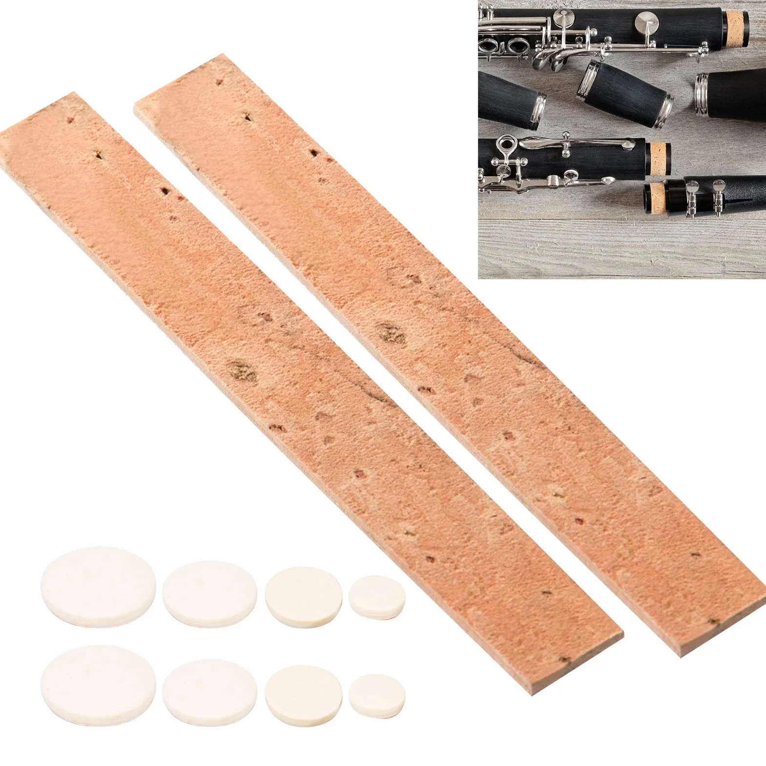 Kit Cuscinetti per Clarinetto con Chiave in Sib, Durevoli Cuscinetti per Fori da 17 Pezzi + 10 Pezzi per Fogli di Sughero Naturale Accessori per Strumenti per Clarinetto Kit di Ricambio