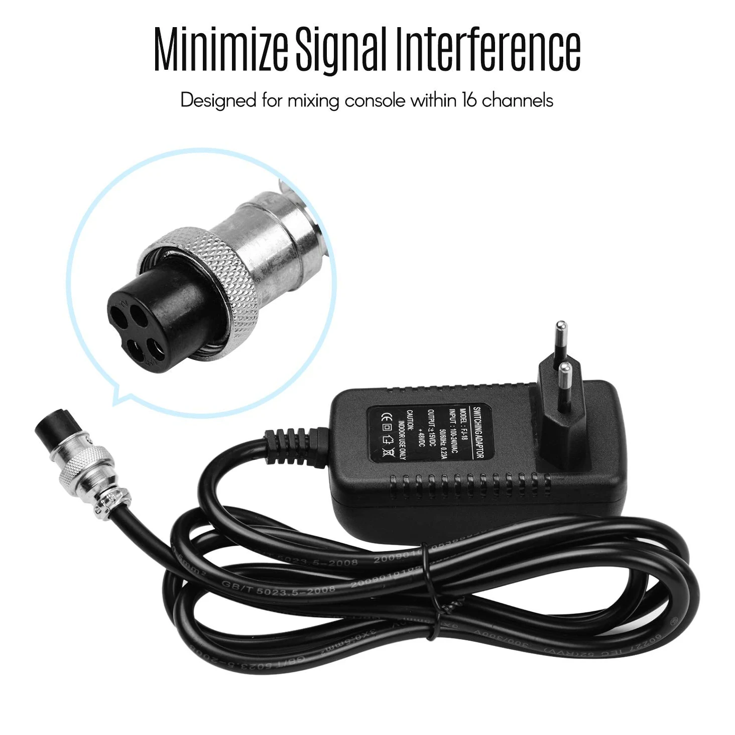 alimentatore per mixer, Console di miscelazione Alimentatore per miscelatore Adattatore CA 15 V 230 mA Connettore rotondo universale a 4 pin per 16 canali o inferiore Console di miscelazio