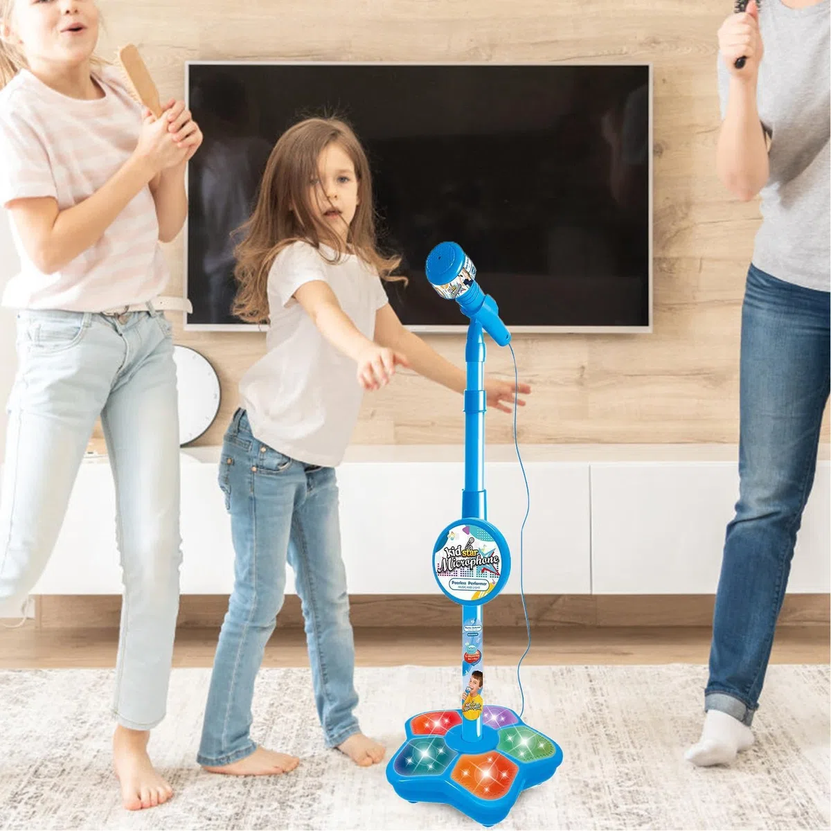 Microfono Giocattolo Bambina Con Asta,Karaoke Bambini Con Lucis Led, Altezza Regolabile,Giocattolo Per Microfonos Interattivo,Compleanno Per Ragazze E Ragazze