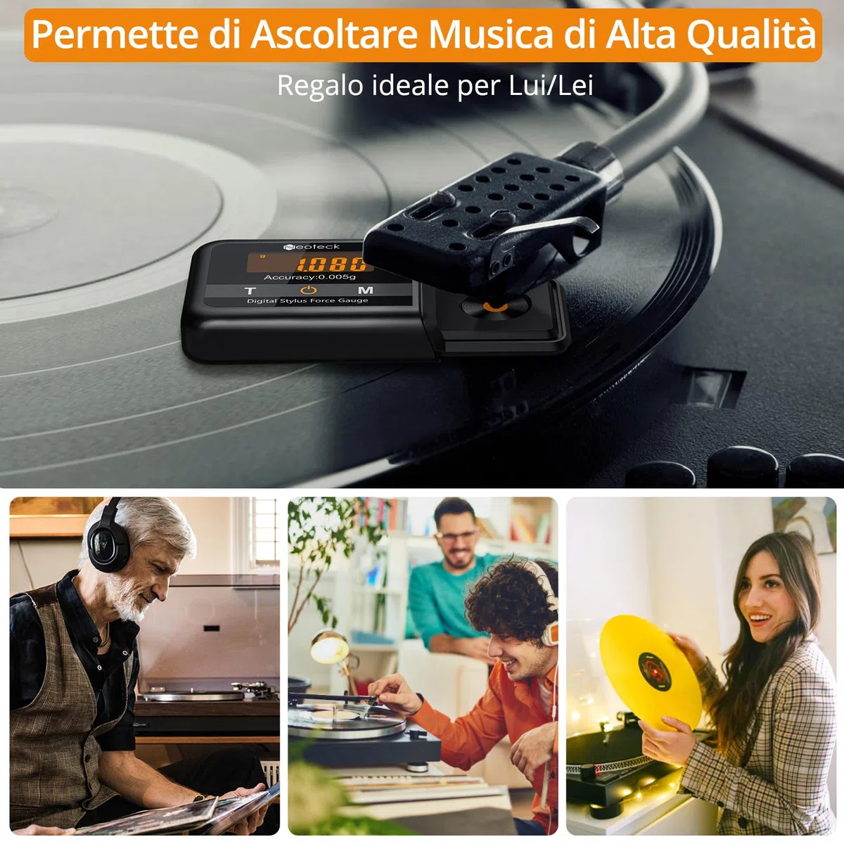 Neoteck Tester Scala Forza di Stilo per Giradischi Capacità 100g Touch Screen LCD Bilancia Precisa 0.005g Retroilluminazione Arancia Tester Scala Forza per Braccio Giradischi Fono Cassetta Musicale