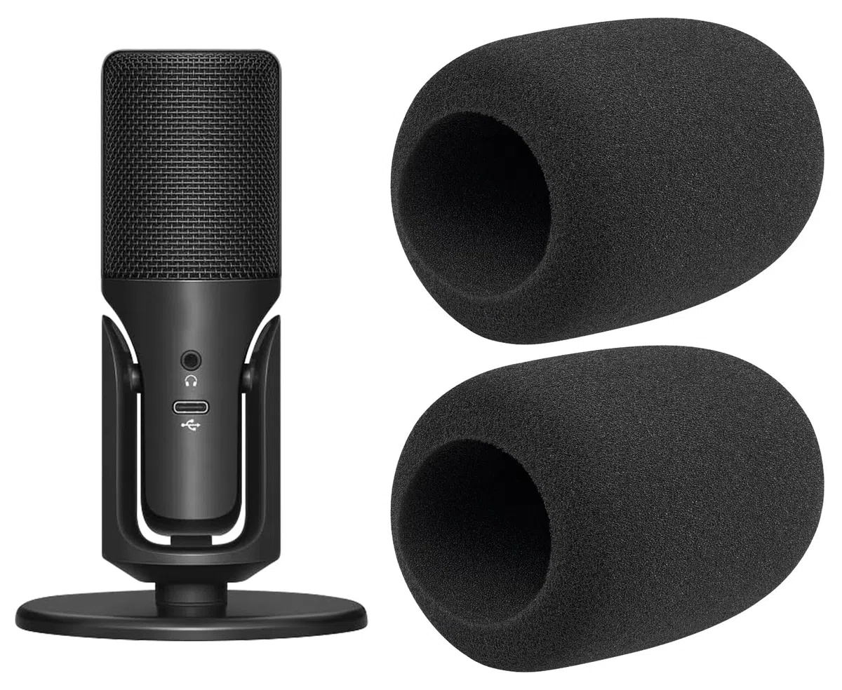 SOULWIT 2 Pcs Schiuma Microfono Pop Filter per Sennheiser Profile USB, Protezione Copertura in Spugna Mic Parabrezza per microfono - Nero