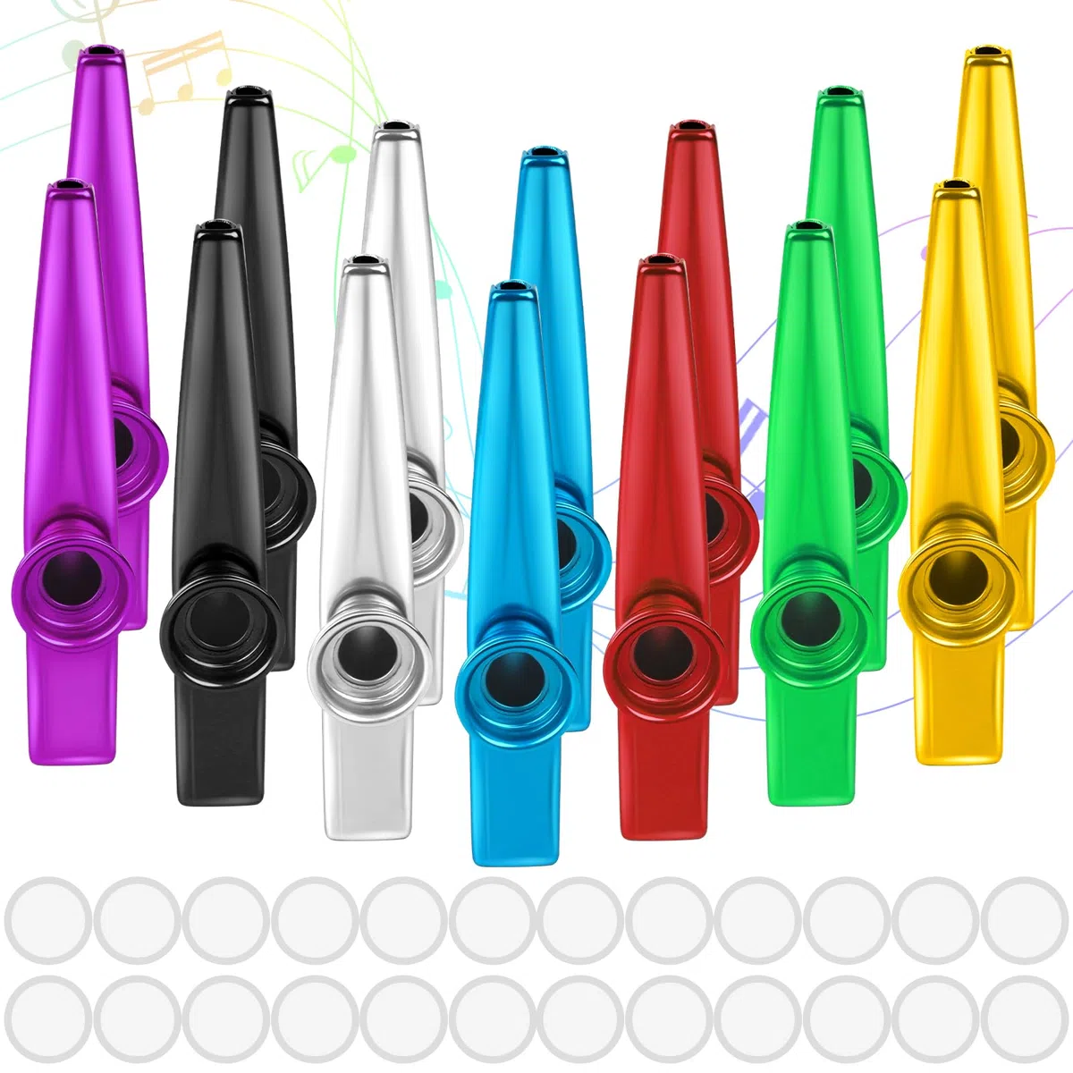 14 Pezzi Kazoo Strumento Musicale Kazoo in Metallo in Lega di Alluminio 7 Colori Strumenti Musicali con 24 Pezzi Diaframmi per Flauto Feste Regali Bambini Amanti Della Musica