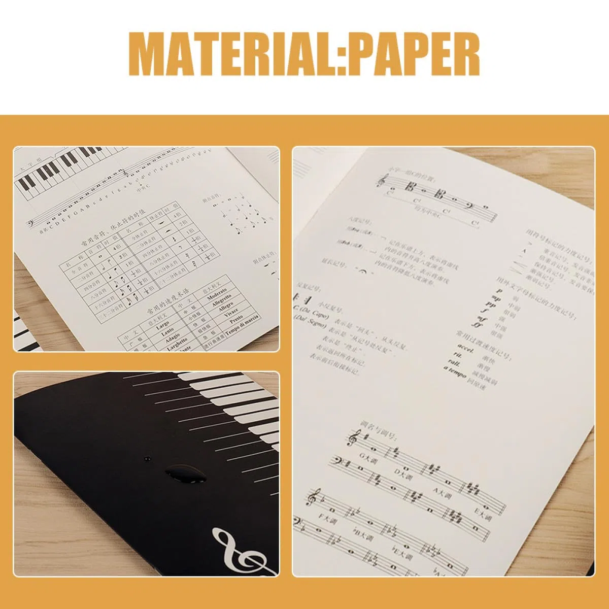 Alasum Quaderno Riutilizzabili Musica 3 Pezzi Nero Pentagrammato in Carta per Pagine Strappabili per Appunti Musicali All'aperto