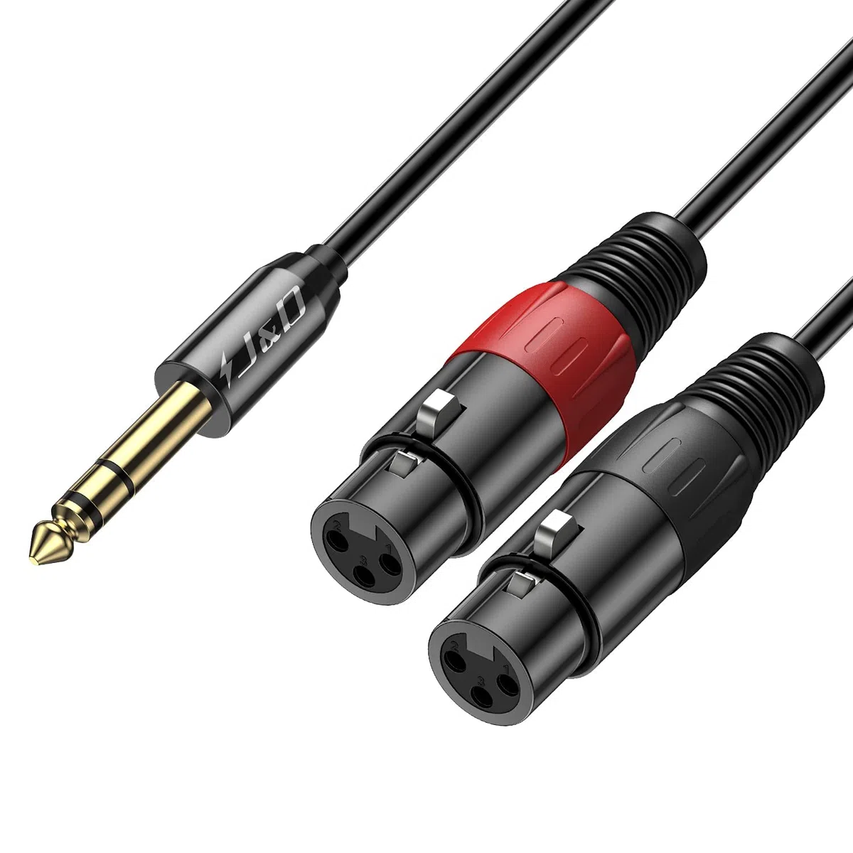 J&D 6.35 mm TRS a doppia XLR Cavo Stereo, PVC Sgusciato 2 XLR Femmina a 6,35mm Maschio Unbalanced Audio Stereo Adattatore Patch Cavo di Interconnessione per Speaker Mic Mixer, 4,5 Meter