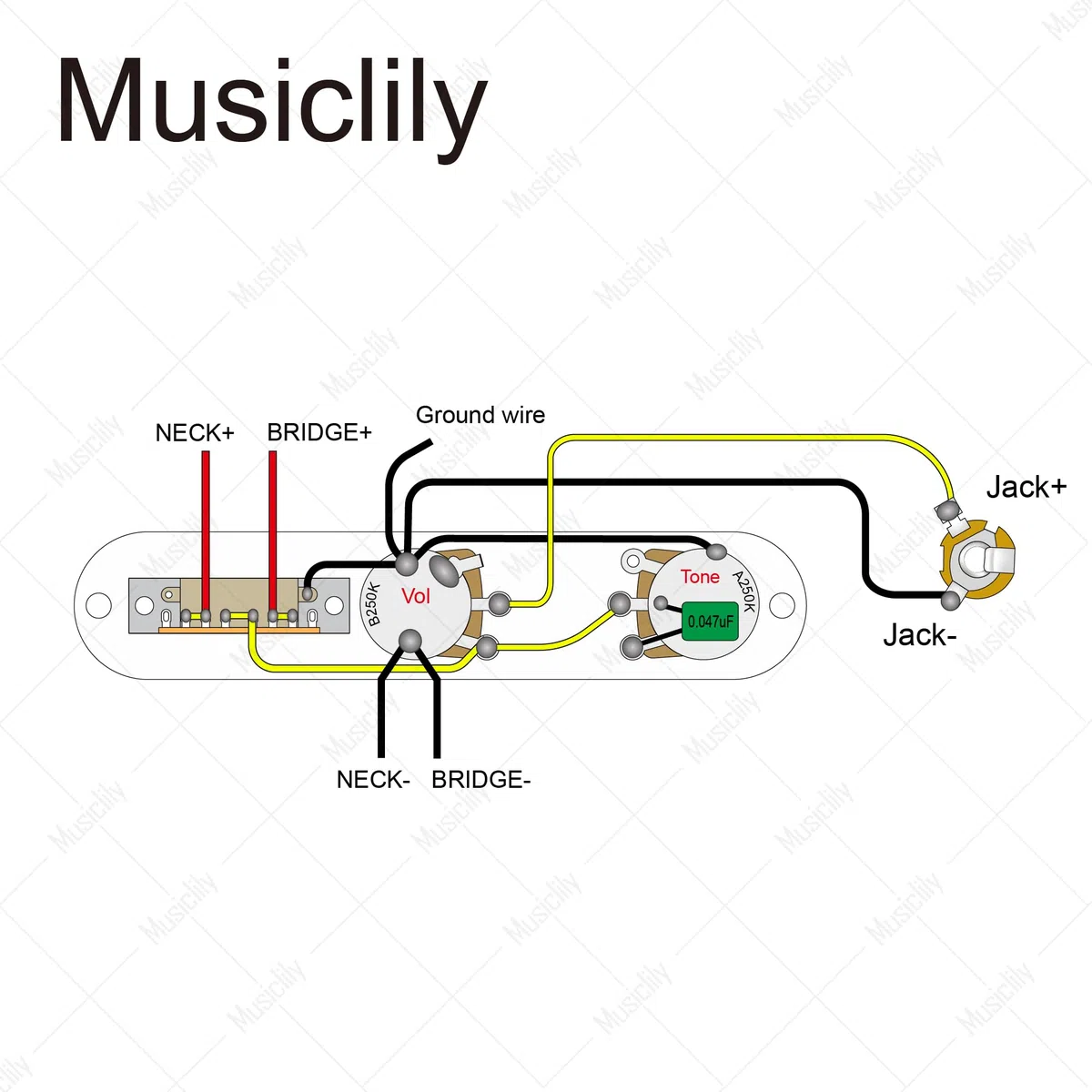 Musiclily 32mm Piastra di Controllo Pre-cablata Interruttore 3 Vie con Cablaggio Loaded Tele Control Plate per Chitarra Elettrica Telecaster, Cromato