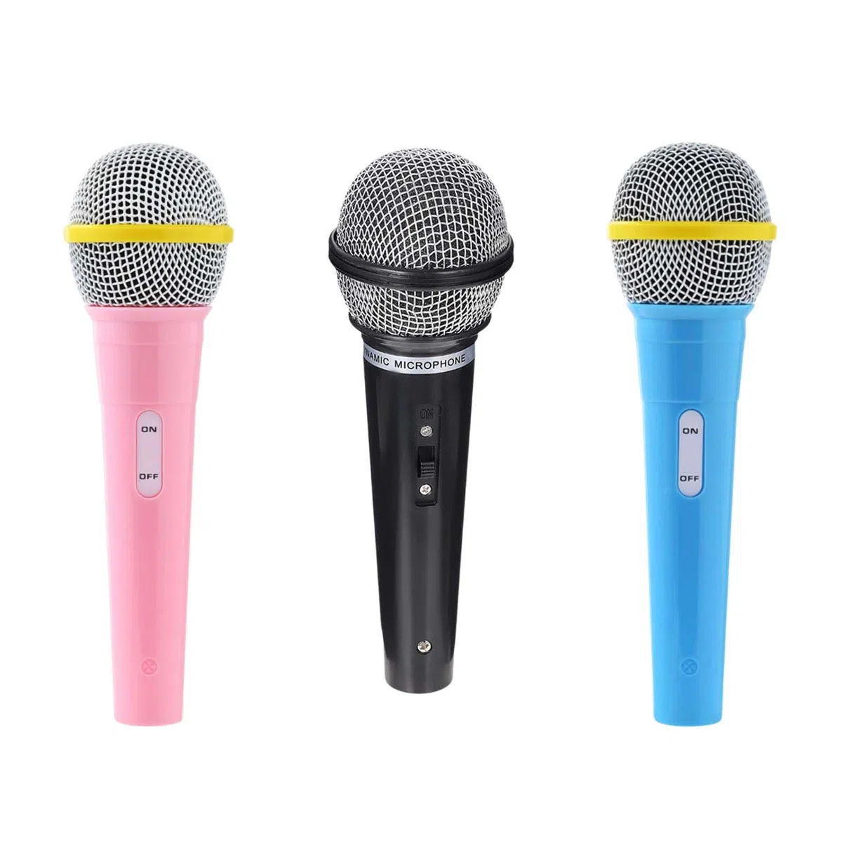 3 pezzi MicrofonoGiocattoloPlastica,PlasticaCosplayMicrofonoGiocattolo,Microfono Finto in Plastica,Plastica Cosplay Microfono,GiocattoloMicrofono,per spettacoli,palchi,ecc.(blu + rosa + nero)