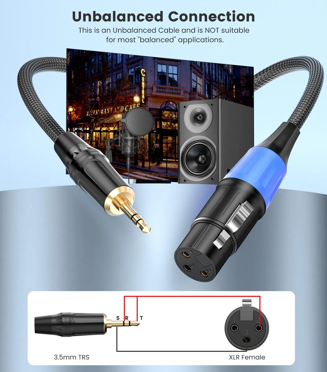 Cavo da XLR a jack 3,5 mm, Cavo Microfono Aux Mini Jack Stereo Femmina Sbilanciato da XLR a 3,5mm Cordone del Microfono per il telefono cellulare, Portatile, Altoparlante, Mixer - 1 metro