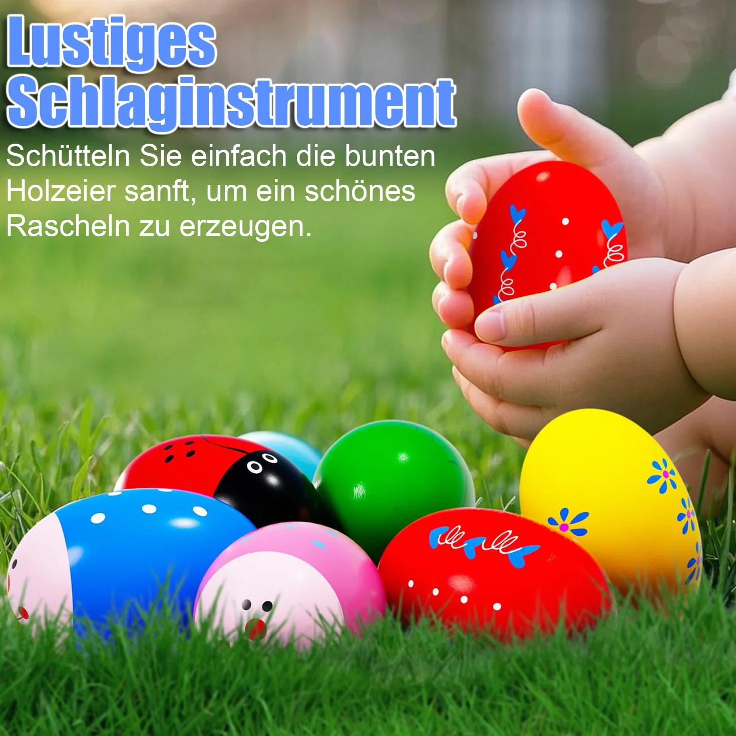 set di 12 pezzi di maracas per uova in legno, maracas per uova di Pasqua, maracas musicali a percussione, sonagli per uova, sonagli per uova, uova musicali per neonati e bambini