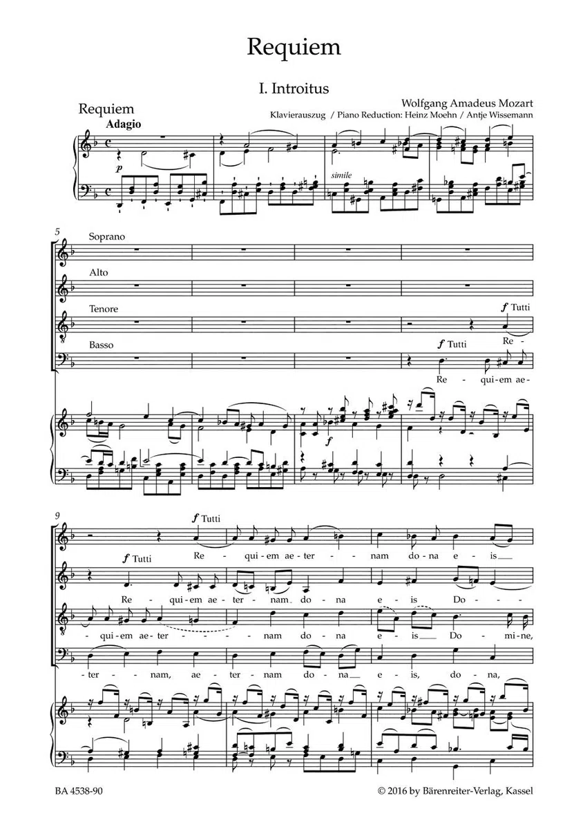 Requiem KV 626. Das von Franz Xaver Süßmayr vervollständigte Requiem in der traditionellen Gestalt. Klavierauszug vokal, BÄRENREITER URTEXT