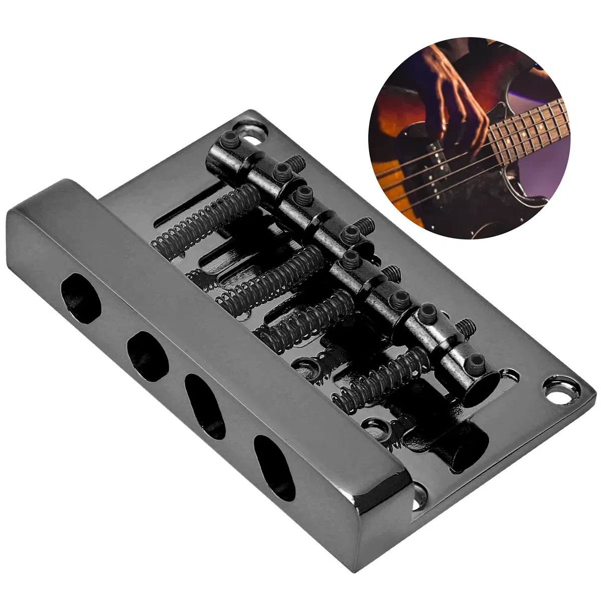 Ponte per Basso, 4 Corde Ponte per Basso Cordiera Scatola Elettrica Addensata Piastra per Chitarra Accessori per Strumenti 85mm(Nero)