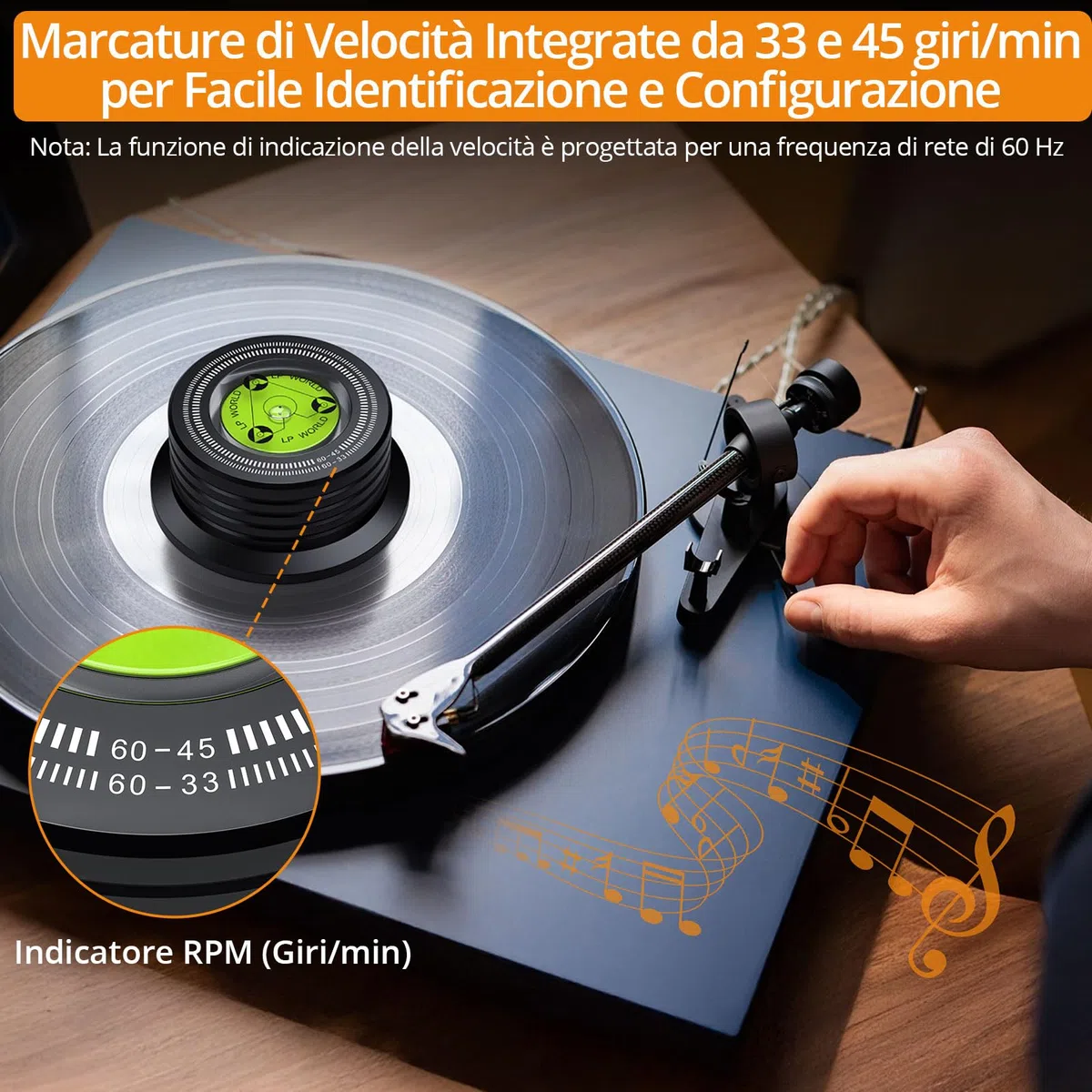 Neoteck Stabilizzatore Giradischi 60Hz in Alluminio, Livella a Bolla Integrata e Indicatore di Velocità (33/45 giri), Pesadischi Stabilizzatore per Giradischi per la Maggior Parte dei Giradischi LP