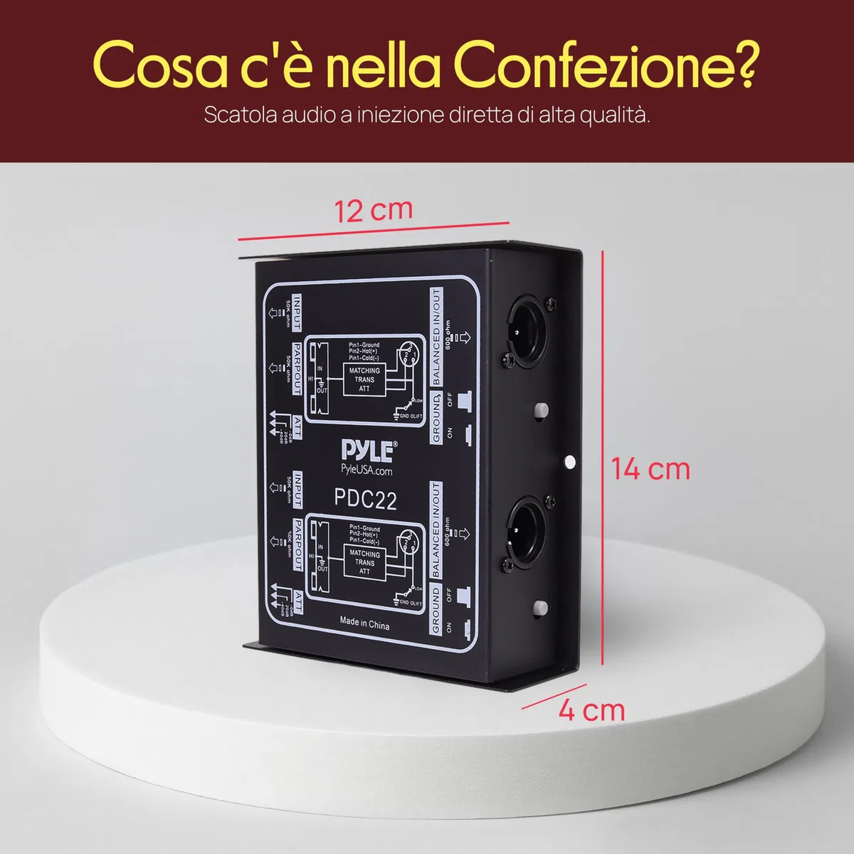 Pyle DI Box Passiva Compatibile con Amplificatori, Mixer, Altoparlanti, Microfoni, Strumenti Musicali, per Chitarra/Basso, XLR Bilanciato/Non, Nero