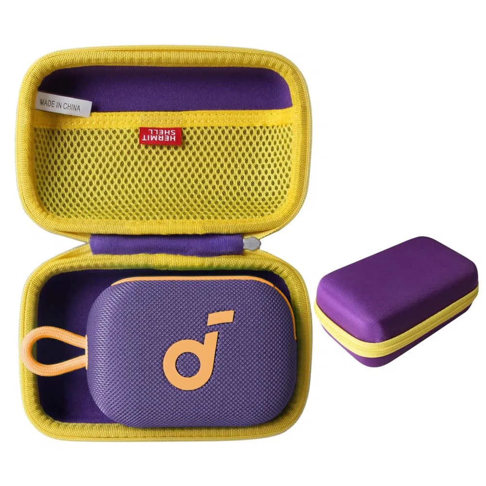 Hermitshell Custodia rigida da viaggio per altoparlante Bluetooth Soundcore Select 4 Go di Anker (solo custodia) (viola+cerniera gialla)