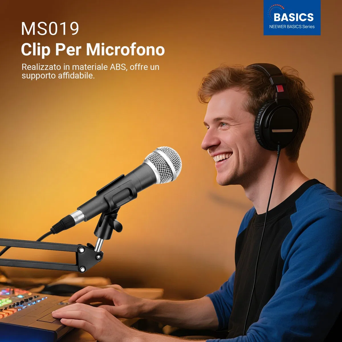 NEEWER BASICS Kit Accessori Supporto Microfono da 2 Pezzi, Clip Microfoni Regolabili con Adattatori a Vite da 3/8" a 5/8" per Mic Palmari Universali Cablati e Wireless da 28mm a 35mm, MS019