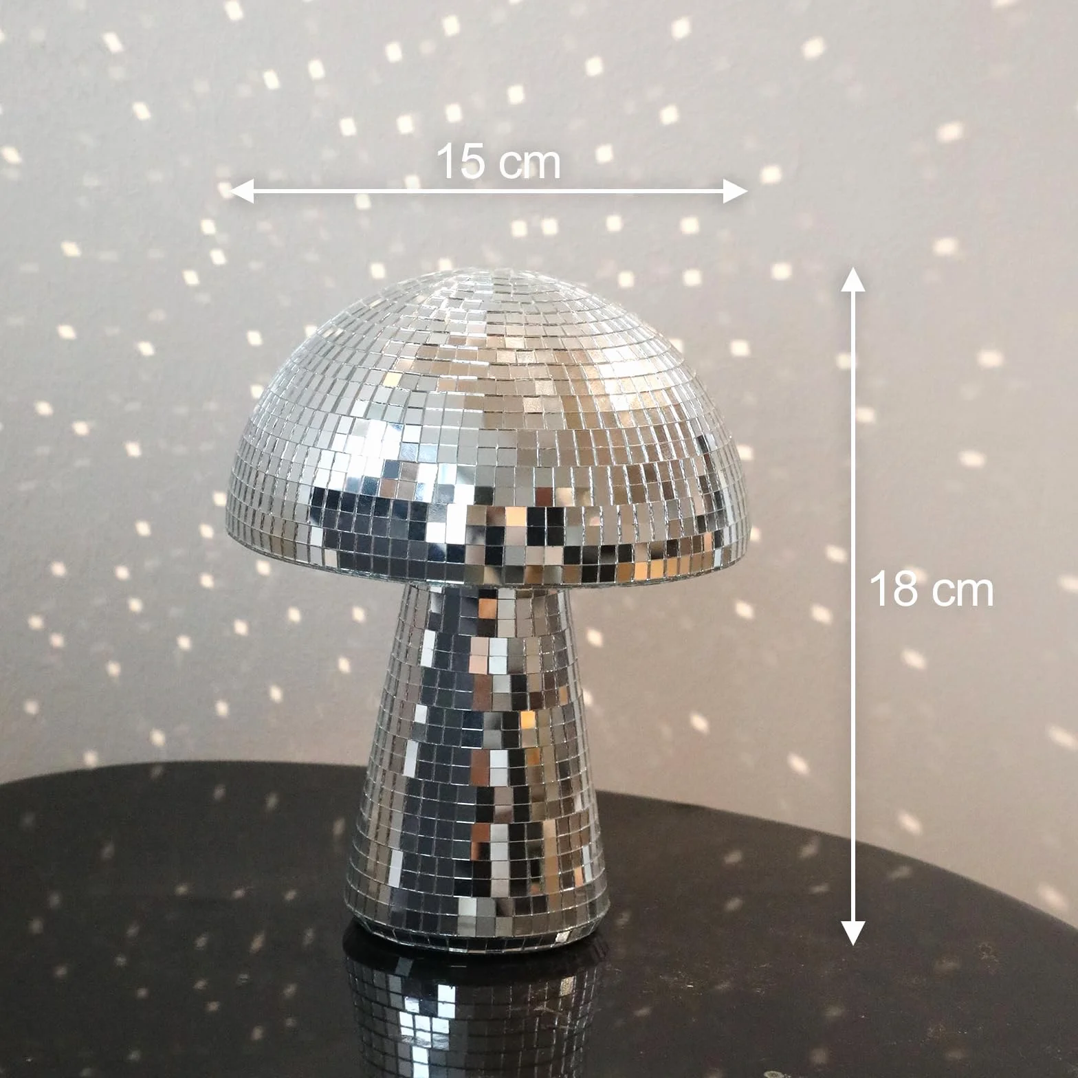 Palla da Discoteca a Specchi Fungo 15 × 18 cm – Mirror Ball per Feste, DJ, Matrimoni, Decorazione Casa (Argento)