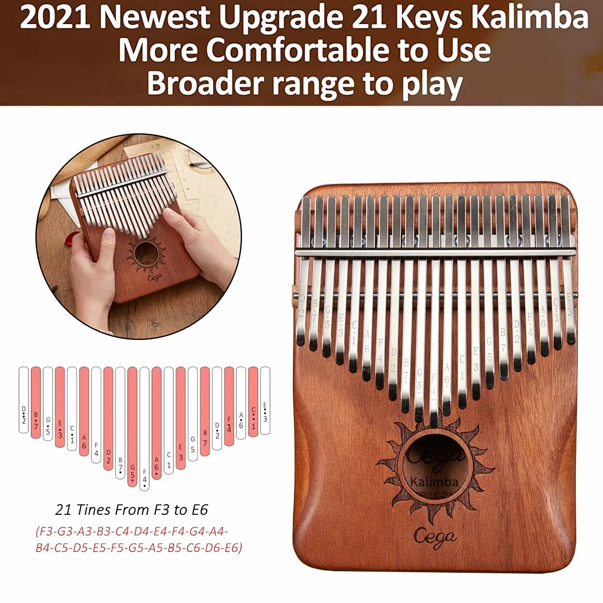 Kalimba 21 tasti - Kalimba Thumb Piano, Legno africano di alta qualità, Mbira con martello accordatore istruzione di studio, Regalo di Natale Kalimba per principianti bambini