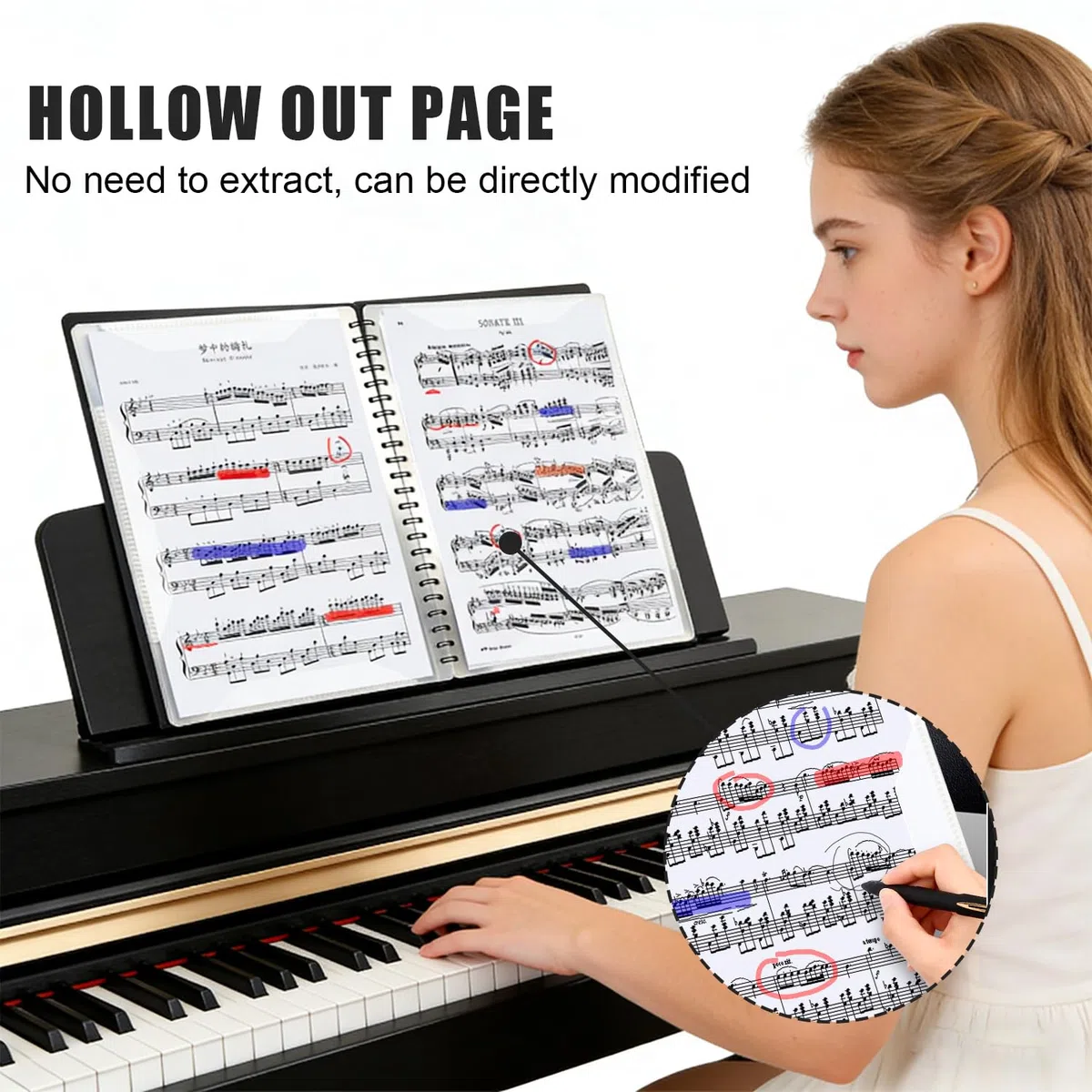 Porta Spartiti Musicali A4,Cartella Portaspartiti Musicali,Cartelle Portaspartiti,Raccoglitore Porta Spartiti con 4 Pagine Apribili 40 Fogli e 8 Clip Esclusivi per Pianoforte Chitarra Violino