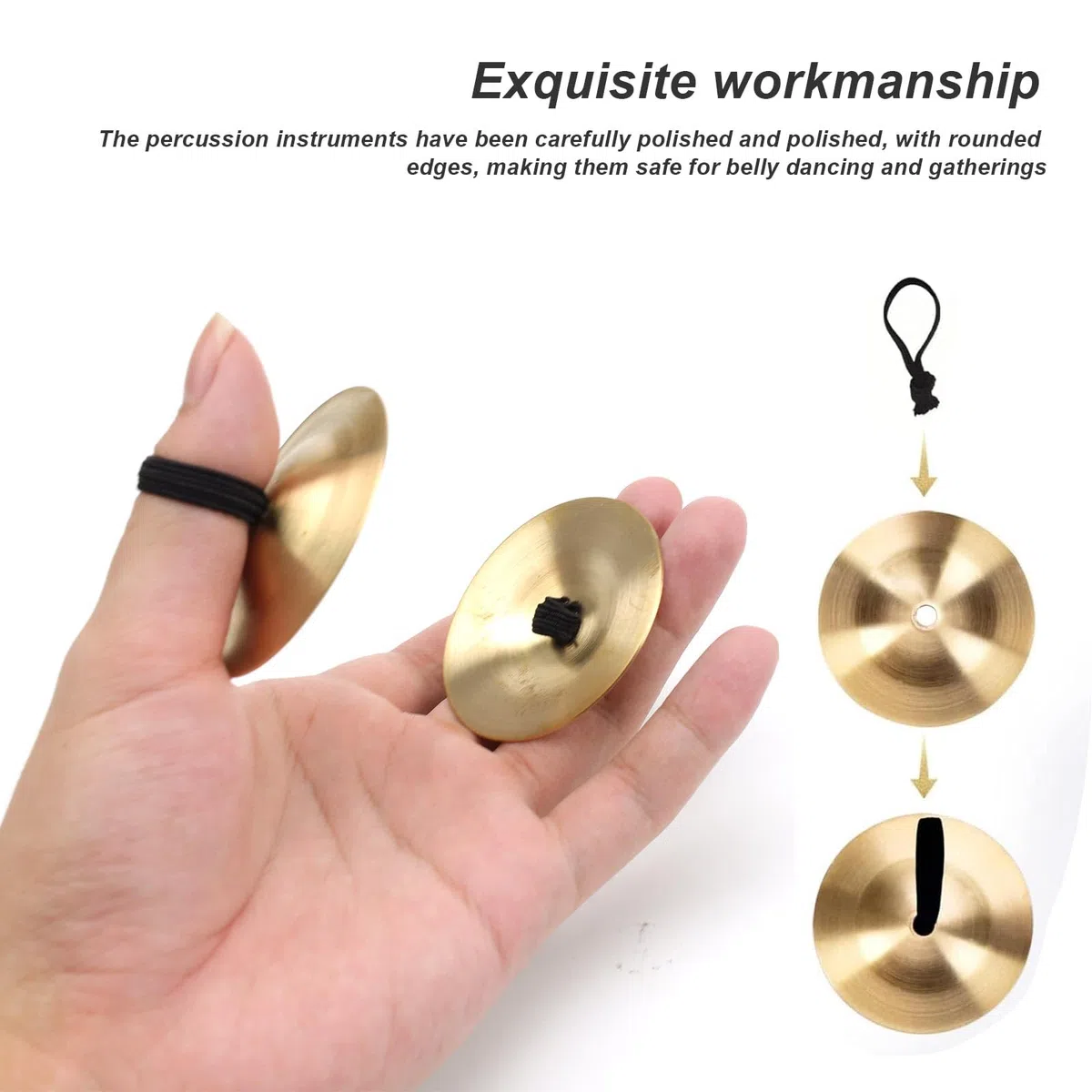 2 Paia Cimbali da Dito in Ottone, Oro Cimbali Danza del Ventre, con Elastico Piatti a Dito in per Danza Ventre, con Custodia in Velluto, Diametro 5,5 cm, per Feste e Balli