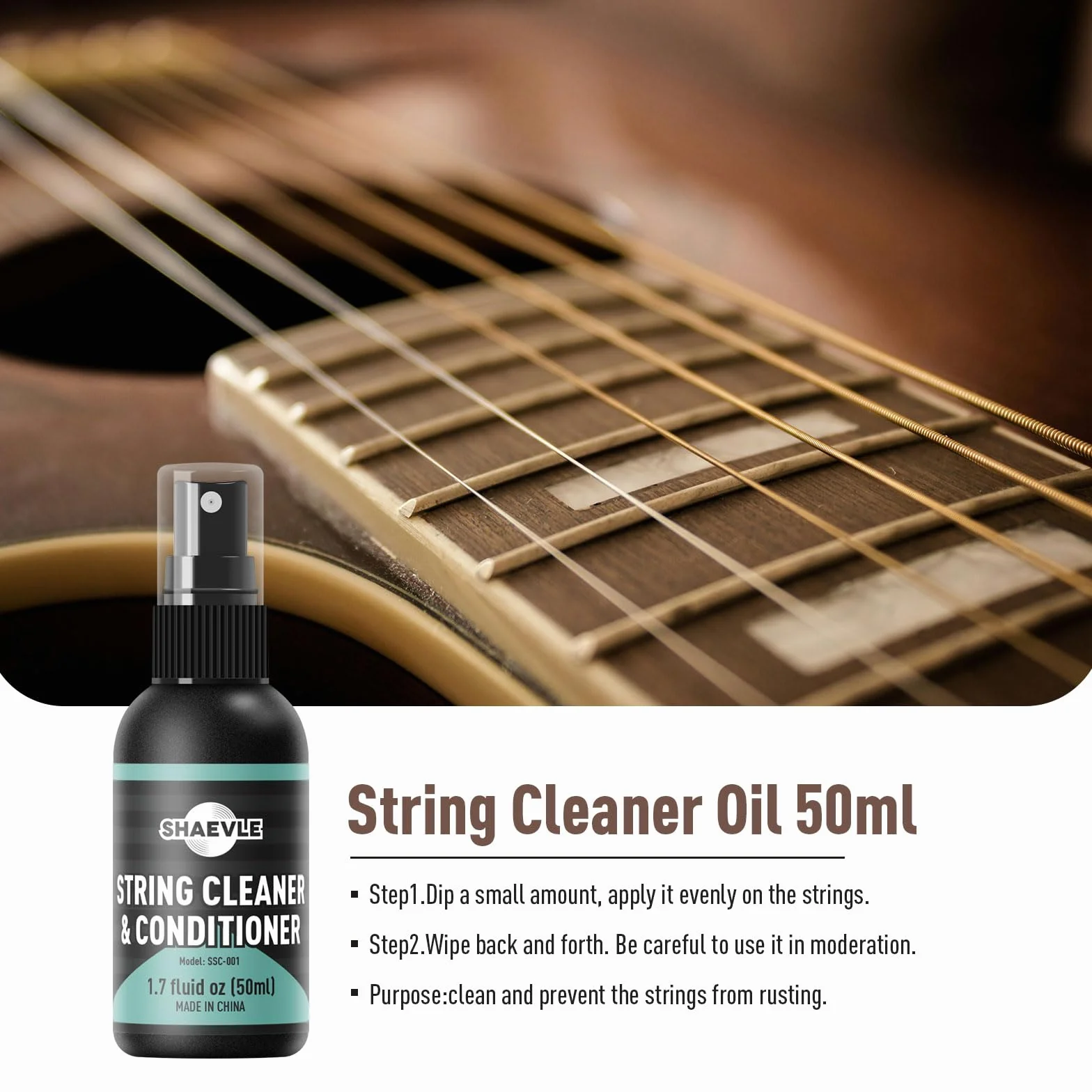 Kit per la pulizia della chitarra 60 ml di olio per lucidare la chitarra, 50 ml di olio per limare la tastiera e olio per pulire le corde, panno e strumenti per la pulizia (Guitar Cleaning Kit)