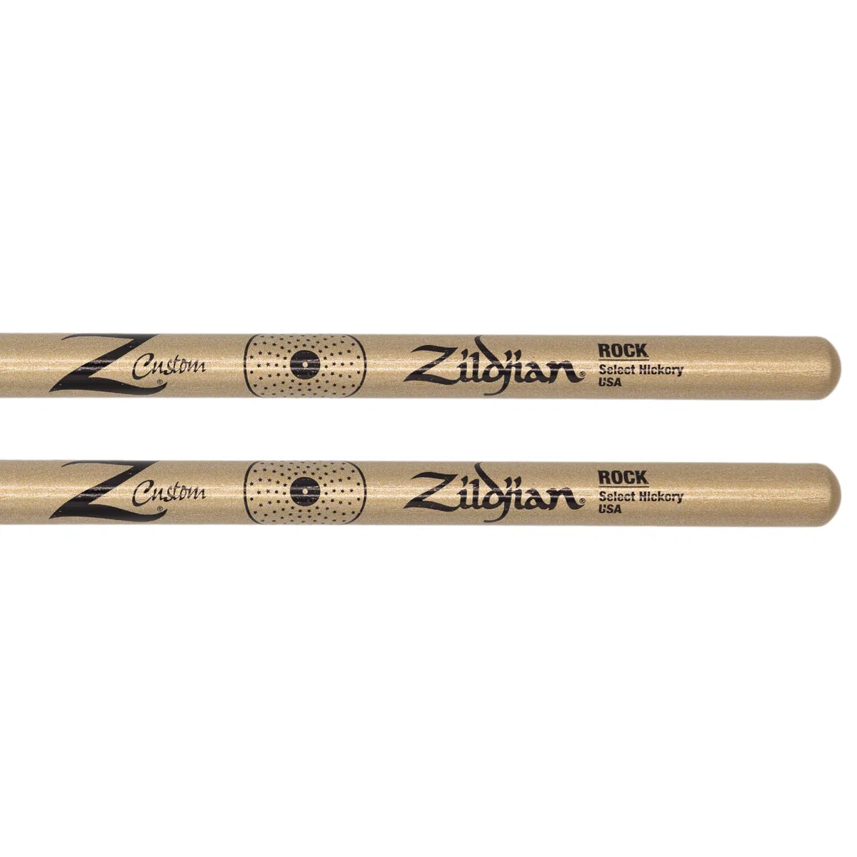ZILDJIAN – Z Custom LE Drumstick Collection ROCK Gold Chroma, Nylon Tip - Bacchette in hickory con punta ovale in nylon, 16,62″ × .625″, finitura dorata, edizione limitata