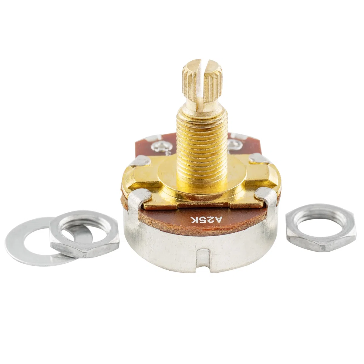Musiclily Pro Filettatura Ottone Full Metrica A25K Split Shaft Potenziometro Audio Taper Pots per Chitarra Elettrica Basso (Set di 2)