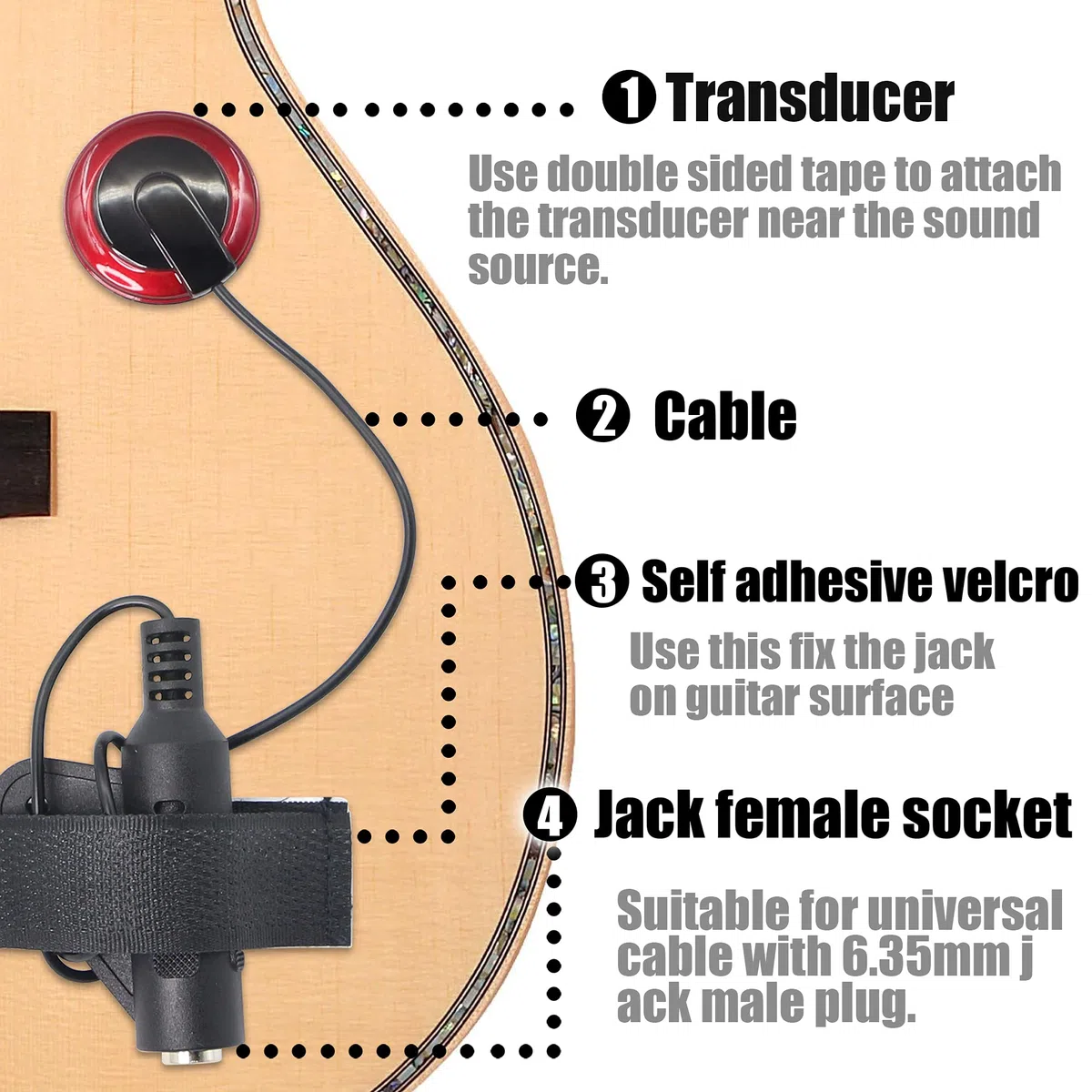 YACSEJAO Microfono a contatto Pickup piezoelettrico Pickup microfono per violino per chitarra, ukulele, violino, mandolino, banjo, Kalimba, basso e trasduttore elettrico acustico con cavo