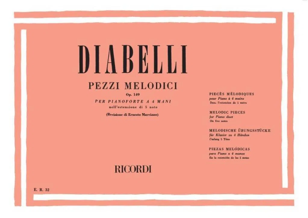 Pezzi Melodici Op. 149 Diabelli - Spartito Pianoforte a 4 Mani | Livello Principiante per Studenti e Insegnanti | Metodo Duetto Facile Tecnica Lettura Coordinazione Pratica Pianoforte Didattico