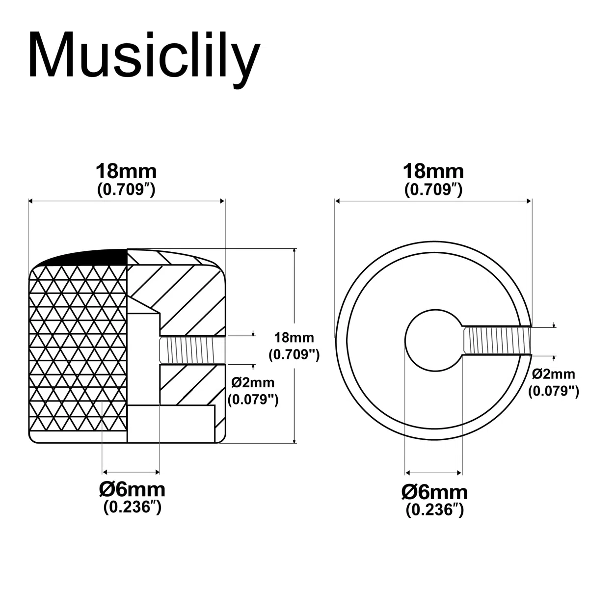 Musiclily Manopole in Metallo Dome Knobs com Vite Laterale Fissaggio per Chitarra Elettrica e Bass, Nero (4 Pezzi)