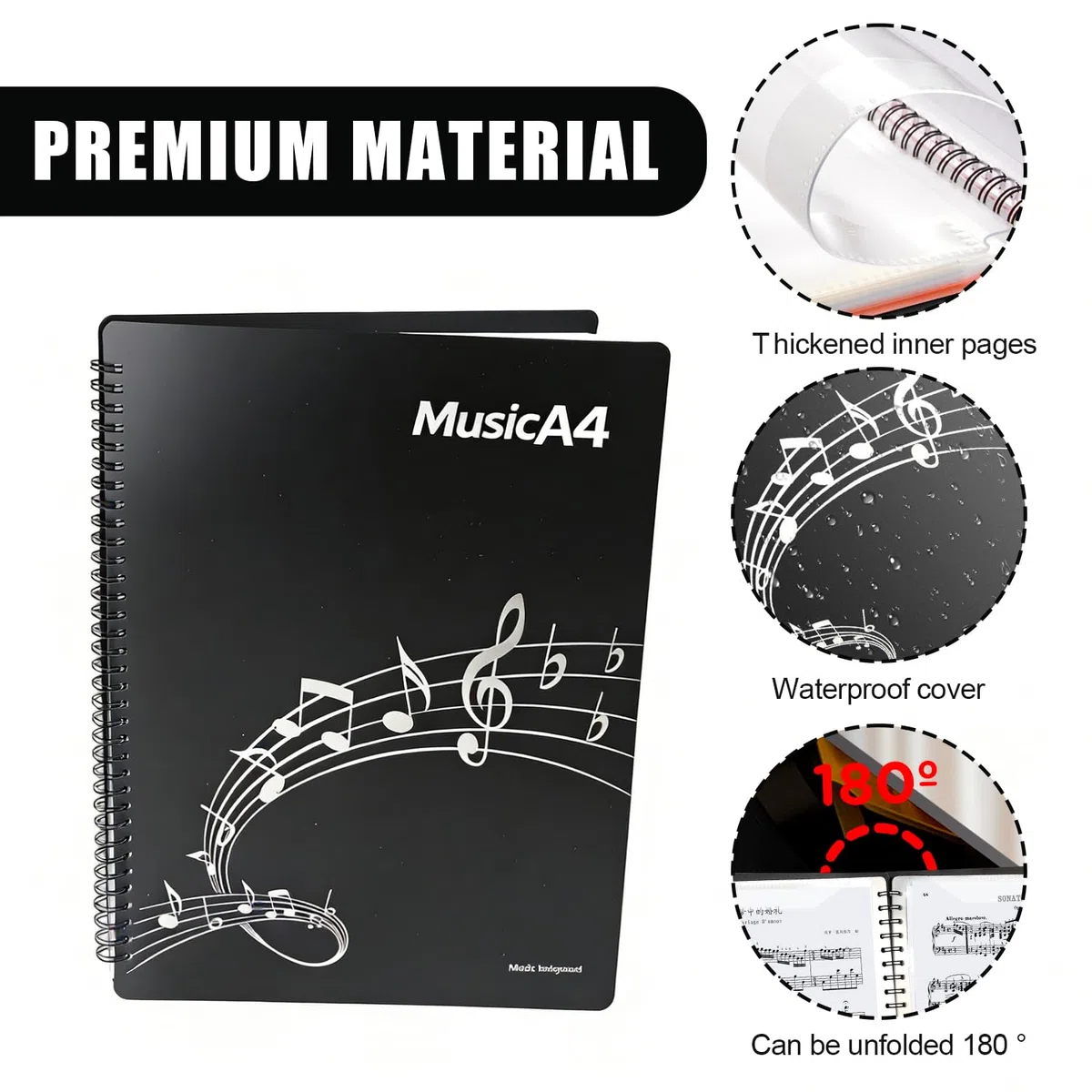 Porta Spartiti Musicali A4,Cartella Portaspartiti Musicali,Cartelle Portaspartiti,Raccoglitore Porta Spartiti con 4 Pagine Apribili 40 Fogli e 8 Clip Esclusivi per Pianoforte Chitarra Violino