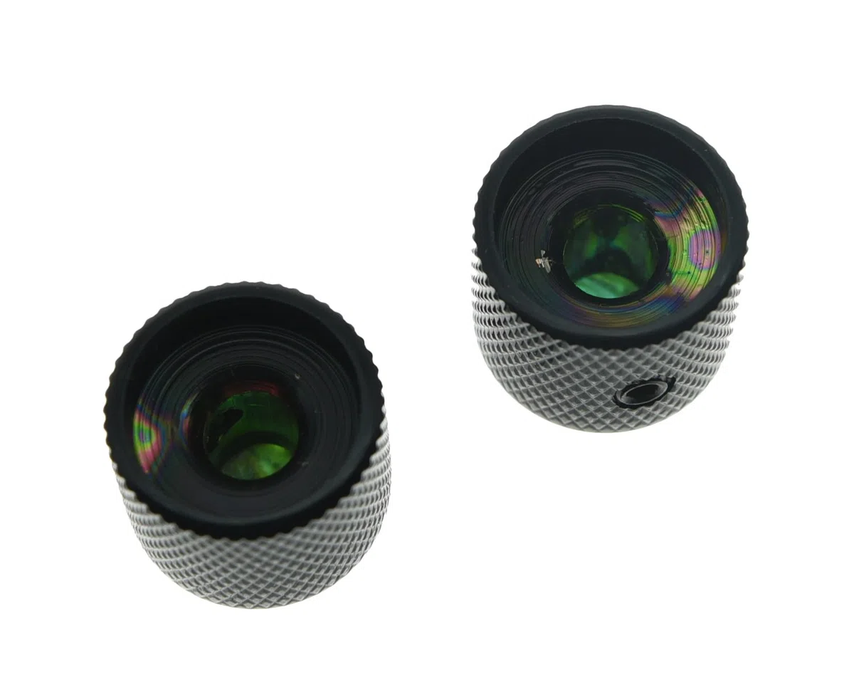 KAISH Set di 2 bottoni per chitarra Telecaster neri con parte superiore Abalon, a forma di cupola, con set di viti