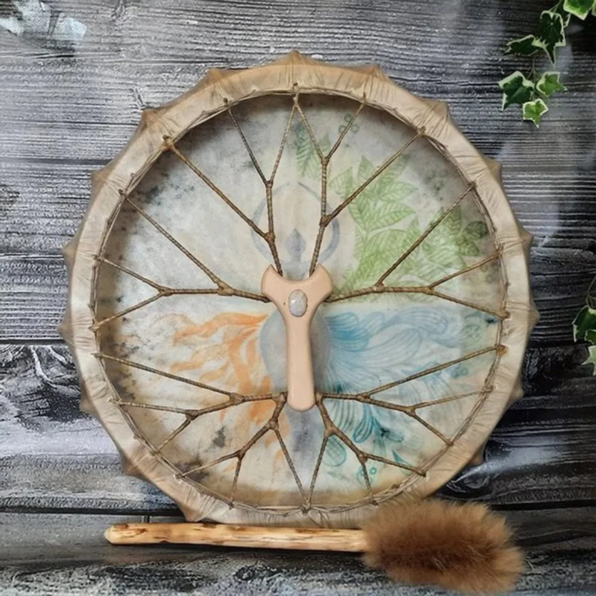 BestAlice Tamburo sciamanico, Tamburo a mano da 10 pollici con decorazione Albero della Vita, con bacchette, Suonatore di strumenti, Guaritore sonoro, Tamburo sciamanico, Regalo per gli amanti della