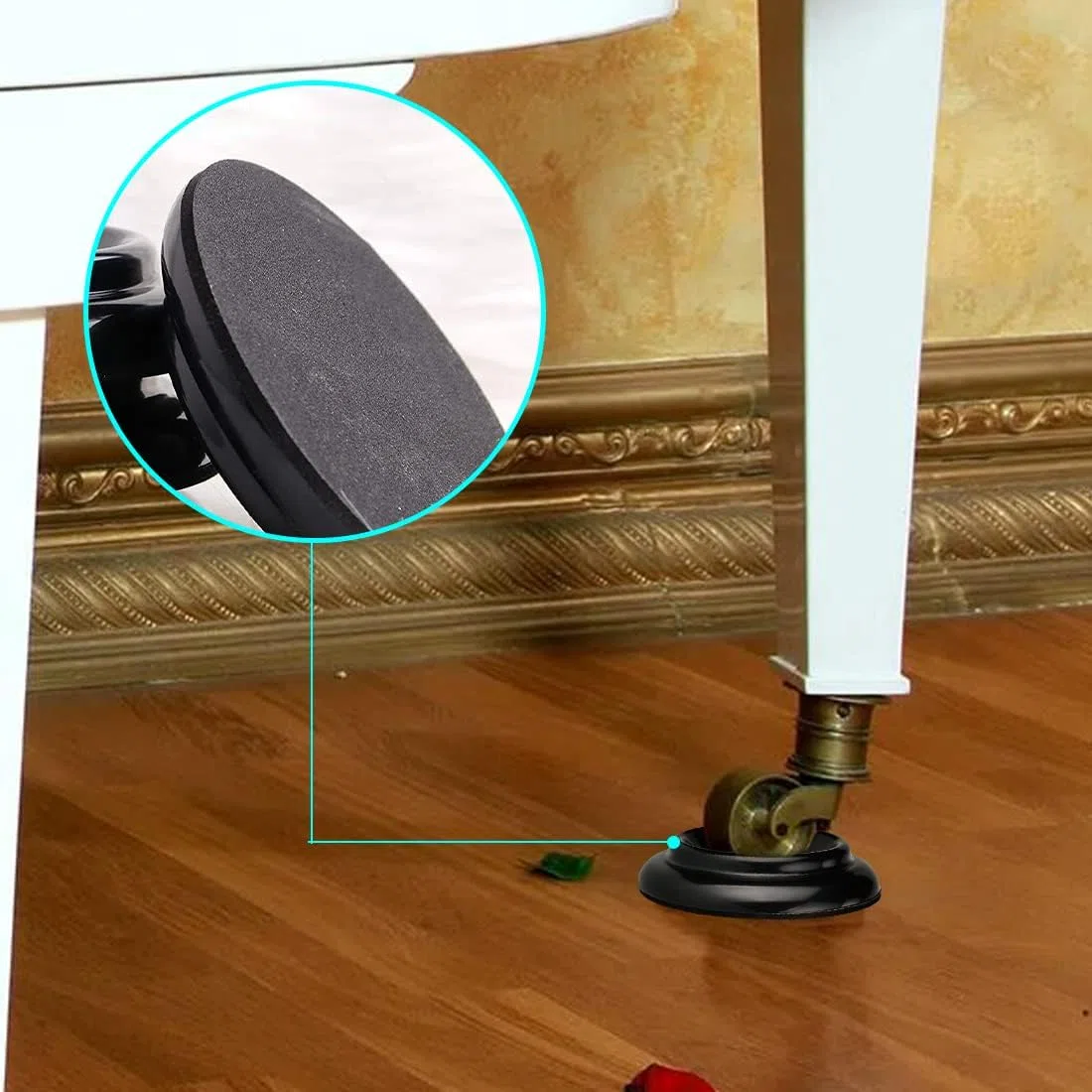 Ncheli Sottopiedi Pianoforte 4 Pezzi Nero, Tappetini per Ruote con Base EVA Antiscivolo, Protezione Pavimenti Parquet e Moquette, 10cm Grandi per Mobili Pesanti, Plastica Resistente