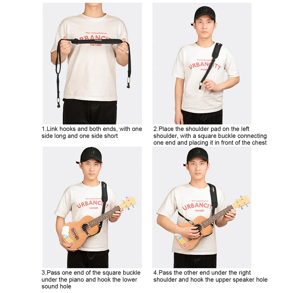 OhMill Cinghia per Ukulele in Cotone Antiscivolo e Regolabile Con Gancio - Accessori per Chitarra e Strumenti Generali
