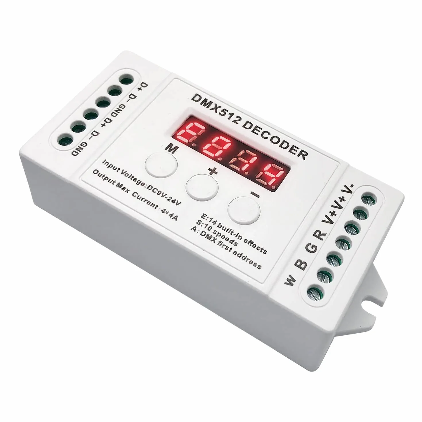 GIDEALED Decoder DMX 4 canali, RGBW DMX512 con display digitale, Mini dimmer driver PWM 16A controller LED per strisce LED RGB RGBW DC9-24V