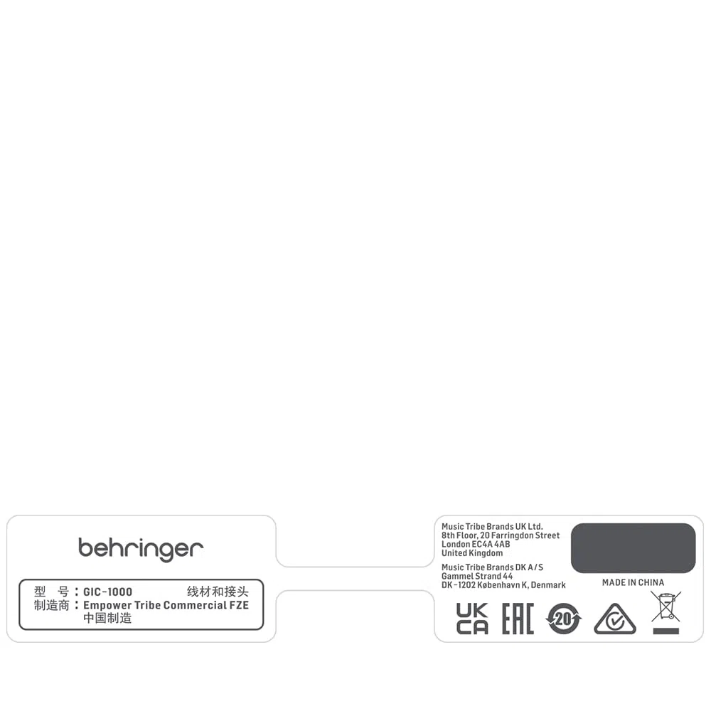 Behringer GIC-1000 Gold Performance Cavo per strumenti da 10 m (32,8 piedi) con connettori TS da 1/4"