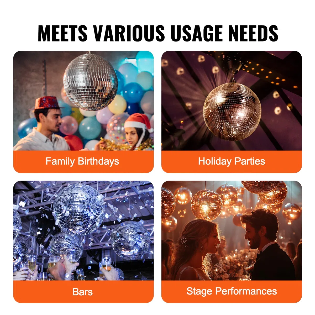 VEVOR Palla da Discoteca a Specchio da 295 mm Palla a Specchio con Anello di Sospensione, Decorazioni per Feste con Palla da Discoteca con Fulmini, Ideale per DJ Club, Matrimoni, Compleanni, Natale