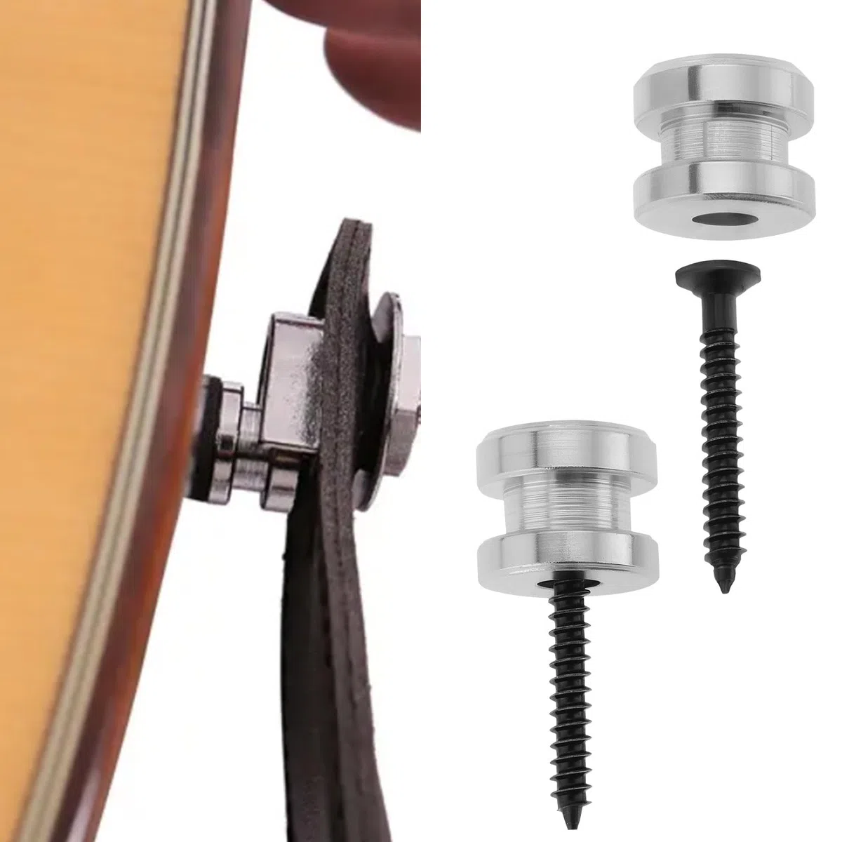 Create idea 2 Paia Di Lucchetti E Pulsanti Per Tracolla Chitarra Lucchetti Sicurezza A Sgancio Rapido Con Viti Di Montaggio Compatibile Con Schaller 11,9x9,9mm Argento