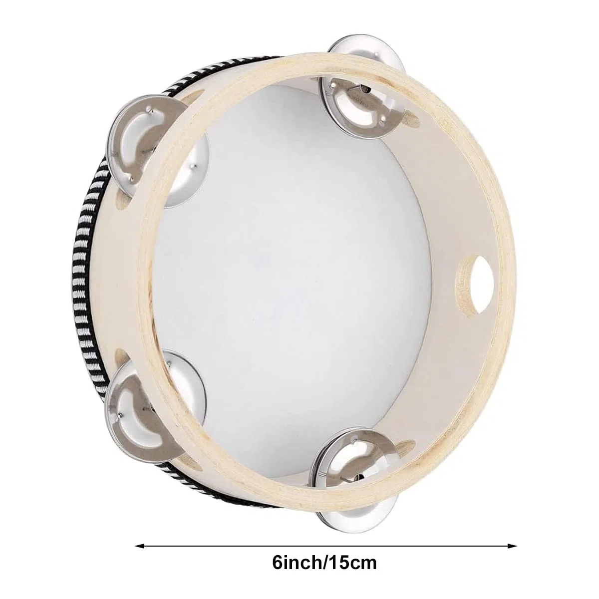 Tamburello, Tambourine In Legno, Mano Tamburelli, Tamburello a Mano in Legno a Fila Singola da 6 Pollici, per Feste da Ballo, Giochi, Accompagnamento di Canto,1 Confezione