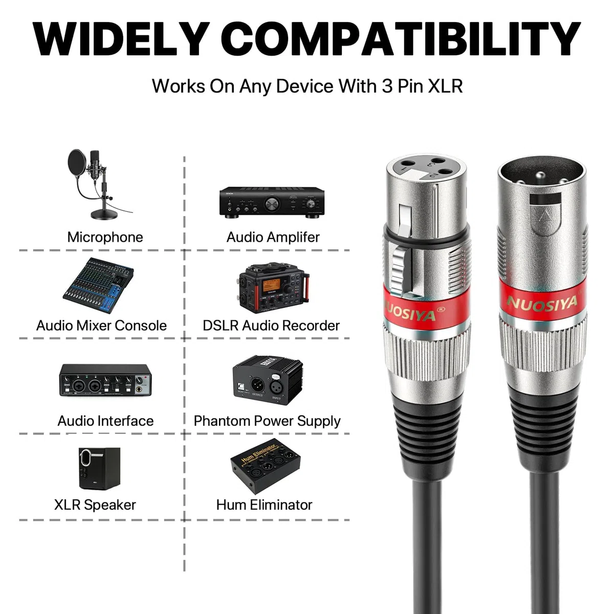 Cavo XLR Bilanciato 1m, 2 Pack Microfono Maschio Femmina, Professionale Adattatore Stereo, Cavi Canon Connettori per Mixer, Altoparlante, Preamplificatore