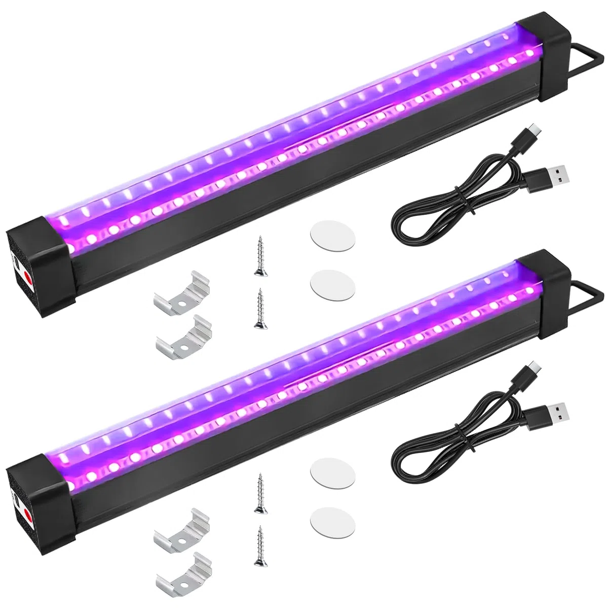 2 pezzi USB UV LED luce nera: portatile ricaricabile, tubo luce nera, dimmerabile, 395 NM, per arti notturne e decorazioni Halloween