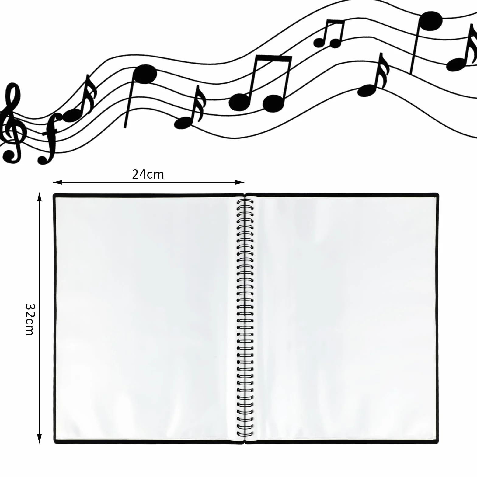 Porta Spartiti Musicali A4 Musicale - Raccoglitore Fogli Accessori Musica con 50 Tasche/100 Pagine Impermeabili con possibilità di scrivere simboli musicali adatta per Spartiti in Formato A4 (nero)