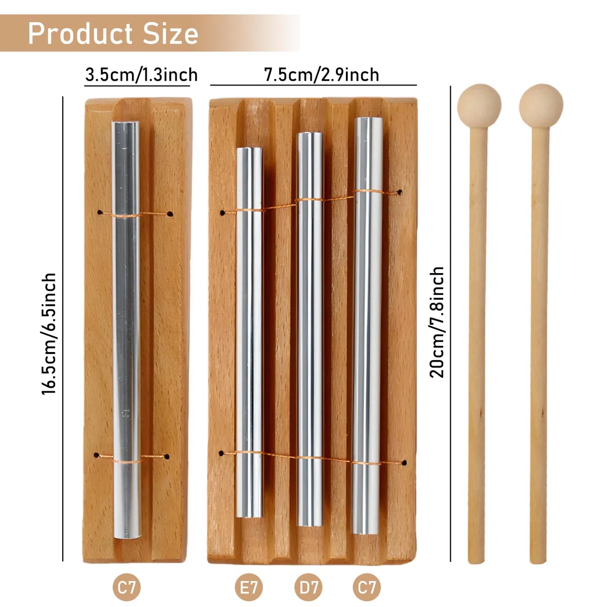 Energy Chime, 2 bacchette tibetane Chime, con bacchetta in legno, a lunga durata, toni chiari, per prayer relax, yoga, cura, classroom, 1 tono e 3 toni