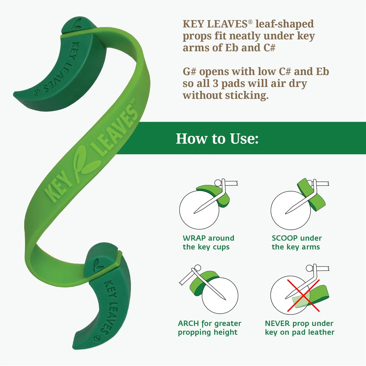 Key Leaves 751300 - Chiave per sassofono Alto, tenore e baritono, colore: Verde