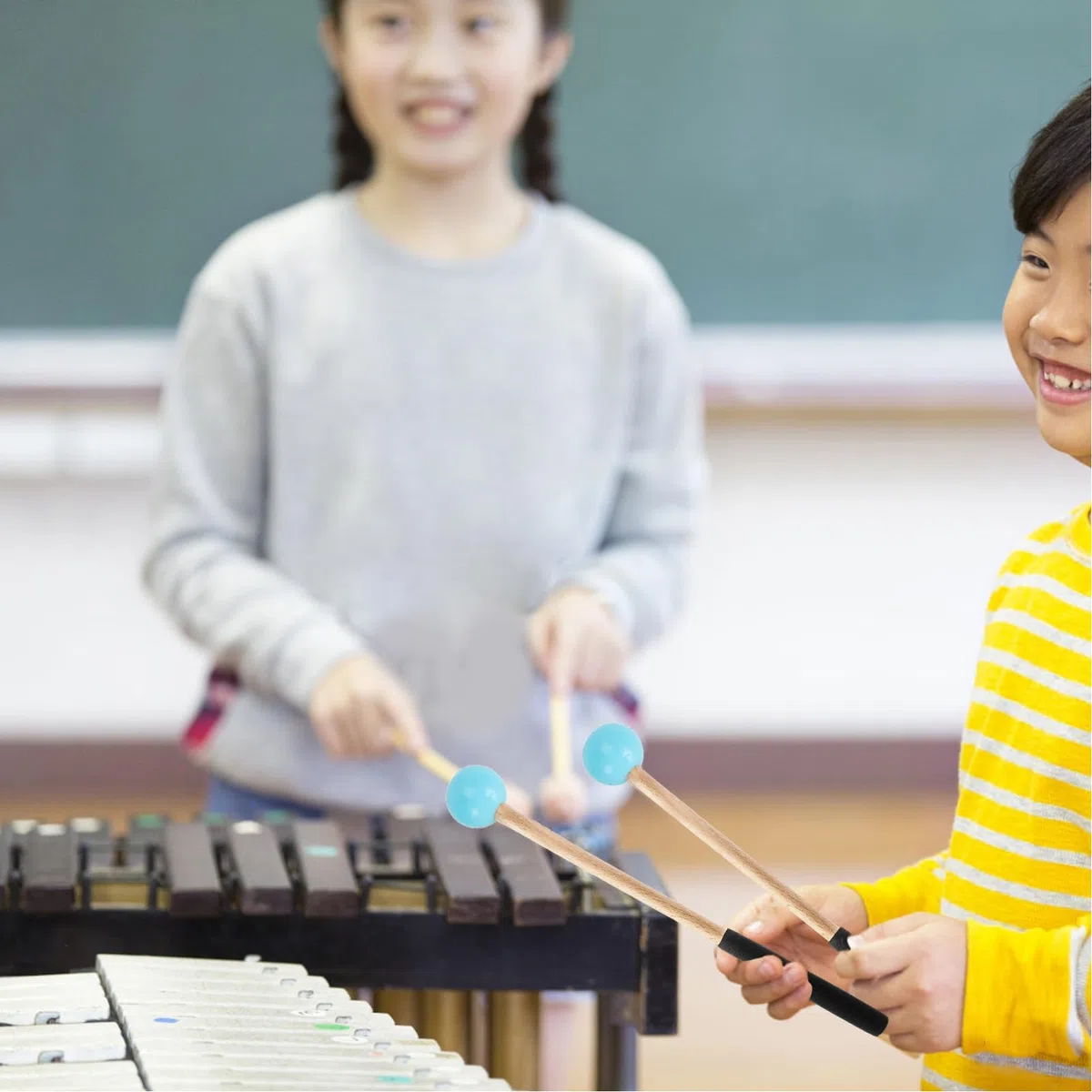 1 Paio Di Bacchette Per Percussioni In Legno, Bacchette Per Musica Per Tastiera E Tamburo Per Lingua, Mazzuolo Per Percussione In Gomma E Acero, Bacchetta Per Tamburo (Blue)
