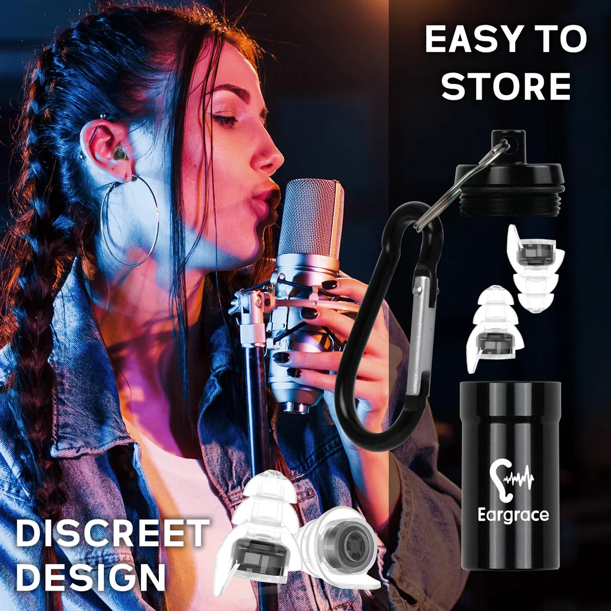 Tappi Orecchie Musica, Eargrace 2 Paia Tappi Per Le Orecchie Di Protezione Dell'Udito Di Piccole Dimensioni Per Musicisti Con Custodia In Alluminio Per Musicisti, Festival, Dj Ed Eventi Rumorosi